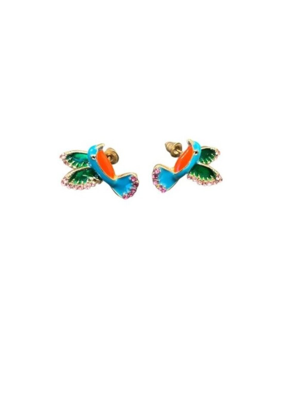 Happy Hummers Post Earrings/Vibrant Turquoise Emerald & Coral Colors